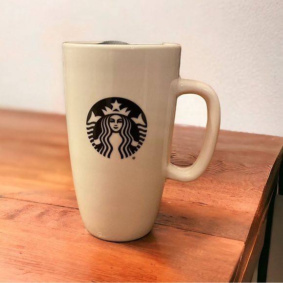 Starbucks White Ceramic Snap On Slide To Open Lid White 16 Ounce Mug! - Picture 9 of 9